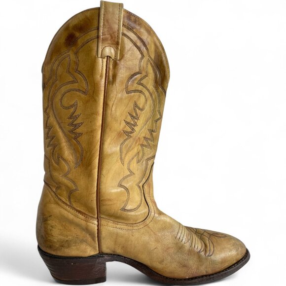 Boulet Leather Western Cowboy Boots Tan Marbled Men's 9 E - Picture 6 of 13